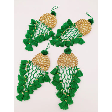 Gold Hand Embroidered Green Tassels Latkans, Indian Tassels, Boho Chic Tassels